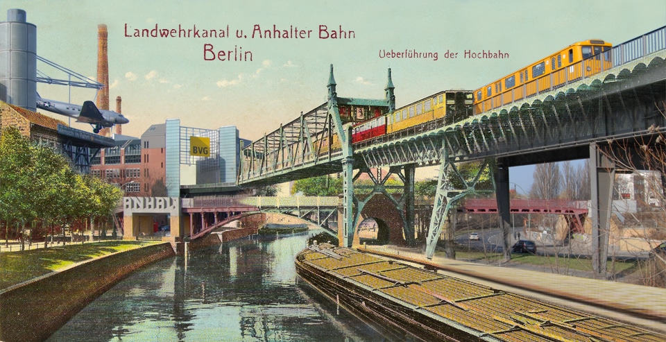 Gleisdreieck Berlin vor 100 Jahren. Montage aus alt und