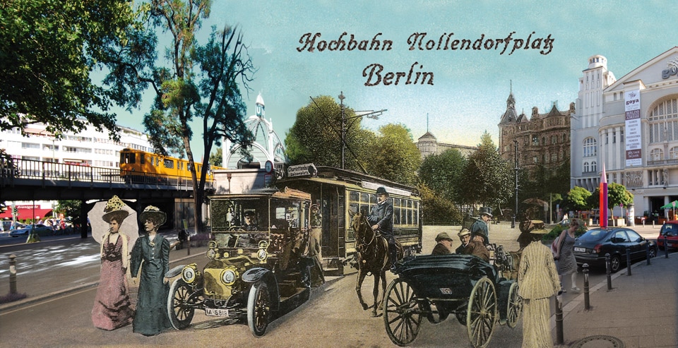 Nollendorfplatz Berlin vor 100 Jahren. Montage alt und neu